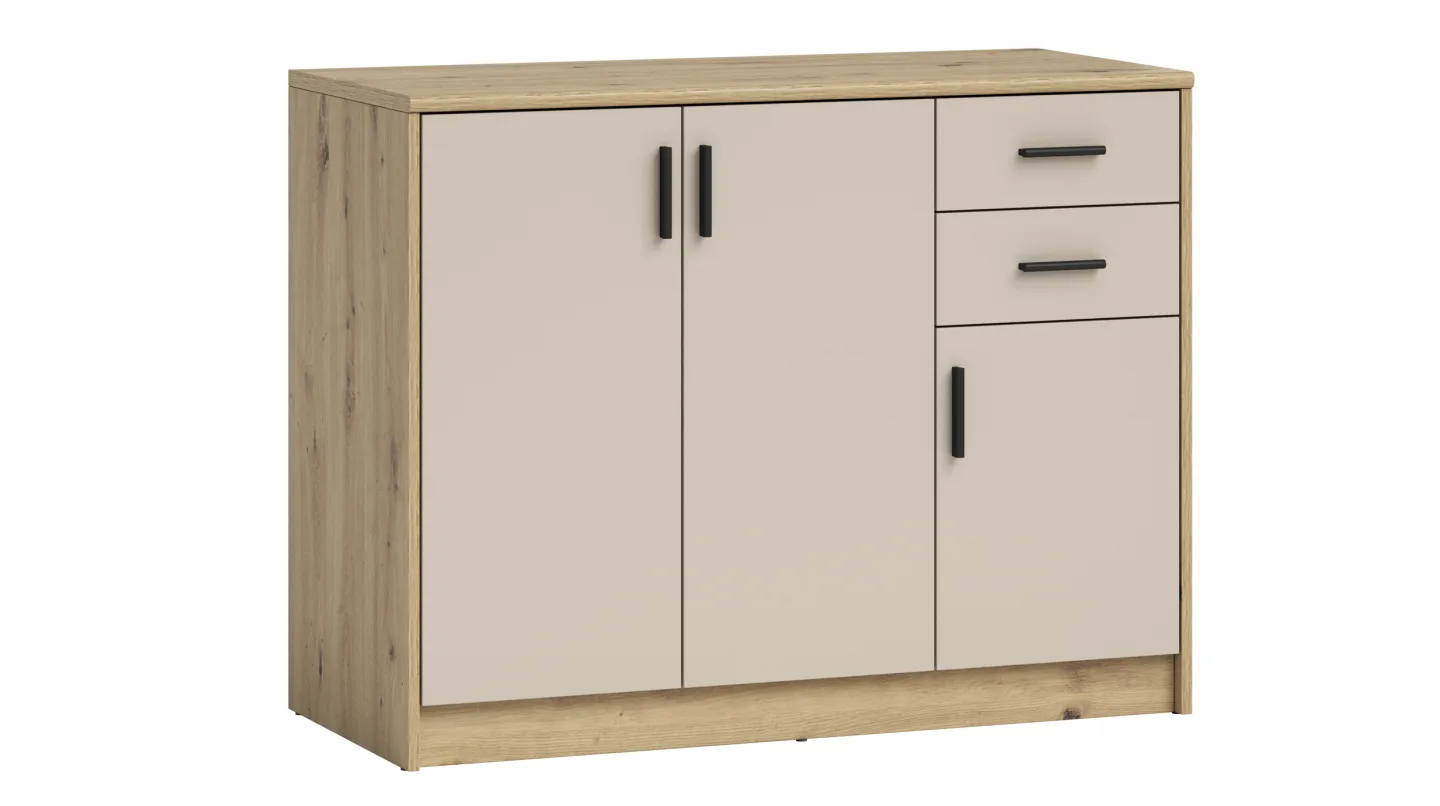 Kommode 2 Schubladen Beige-Kaschmir - Eiche 109 x 50 cm - NELLY