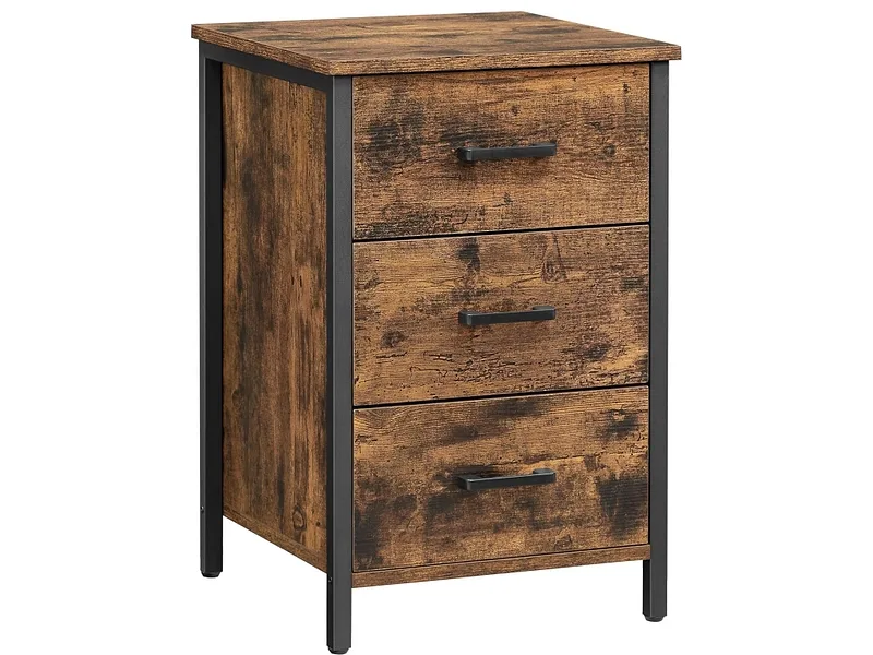 Nachttisch SONGMICS RUSTIK 3 Schubladen 40x40x60cm braun teakholz-look