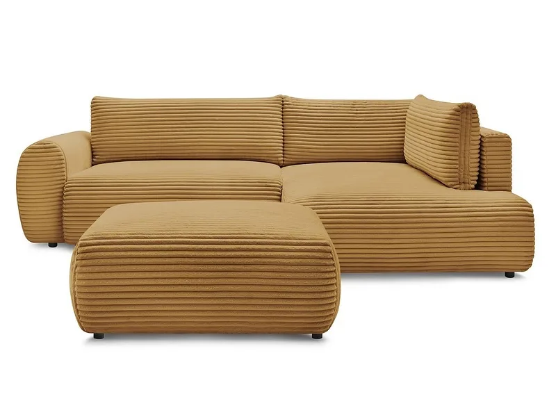 Ecksofa mit Hocker BOBOCHIC LUCIEN Cord-Stoff gelb