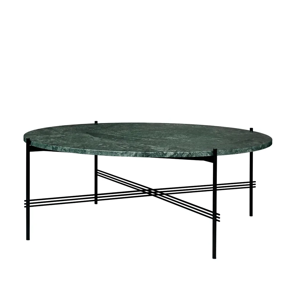 GUBI TS Round Couchtisch Green guatemala marble, ø105, schwarzes Gestell