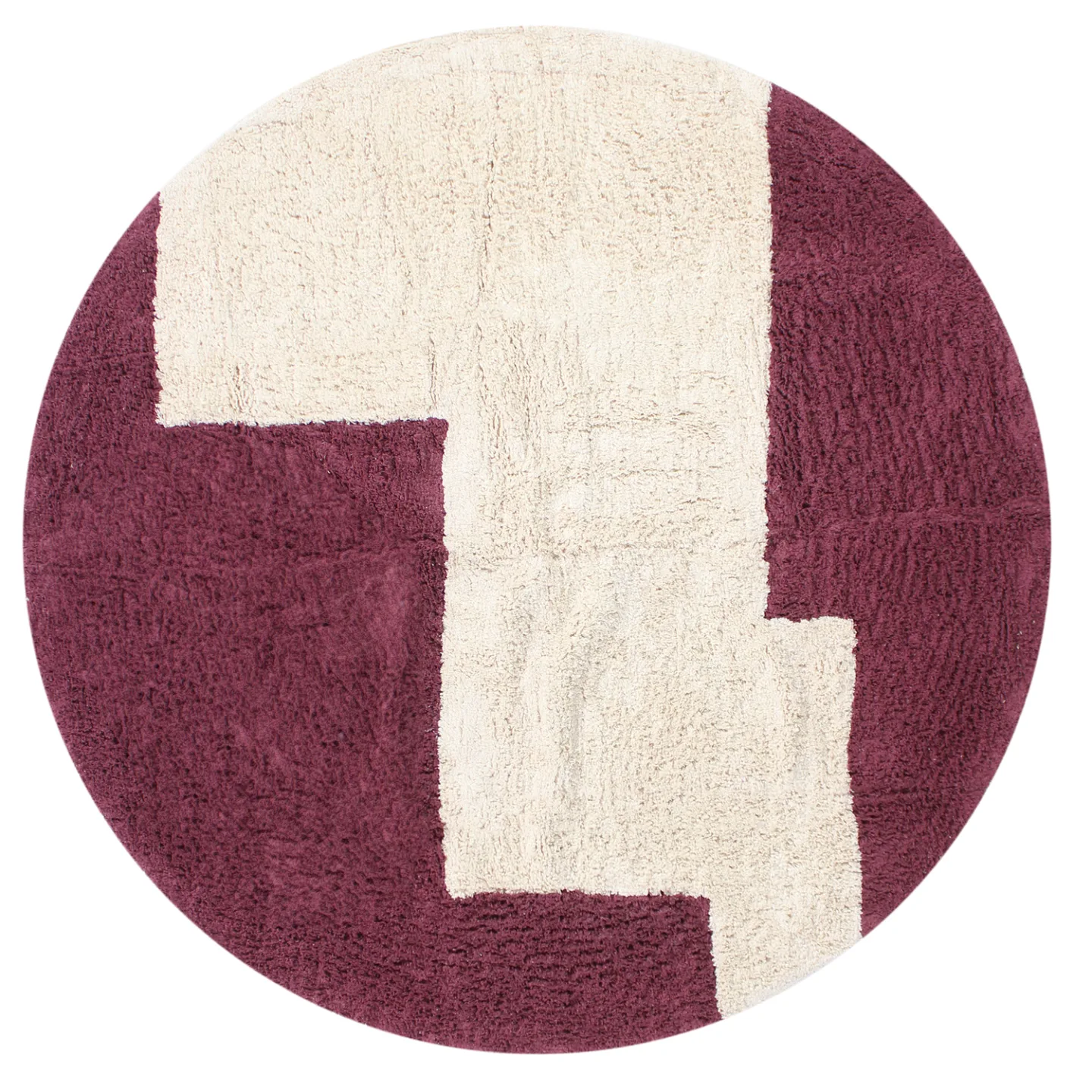 Runde tepper - Ricco Natural Cotton Shaggy (offwhite/burgunder) (Størrelse: Ø 160 cm)