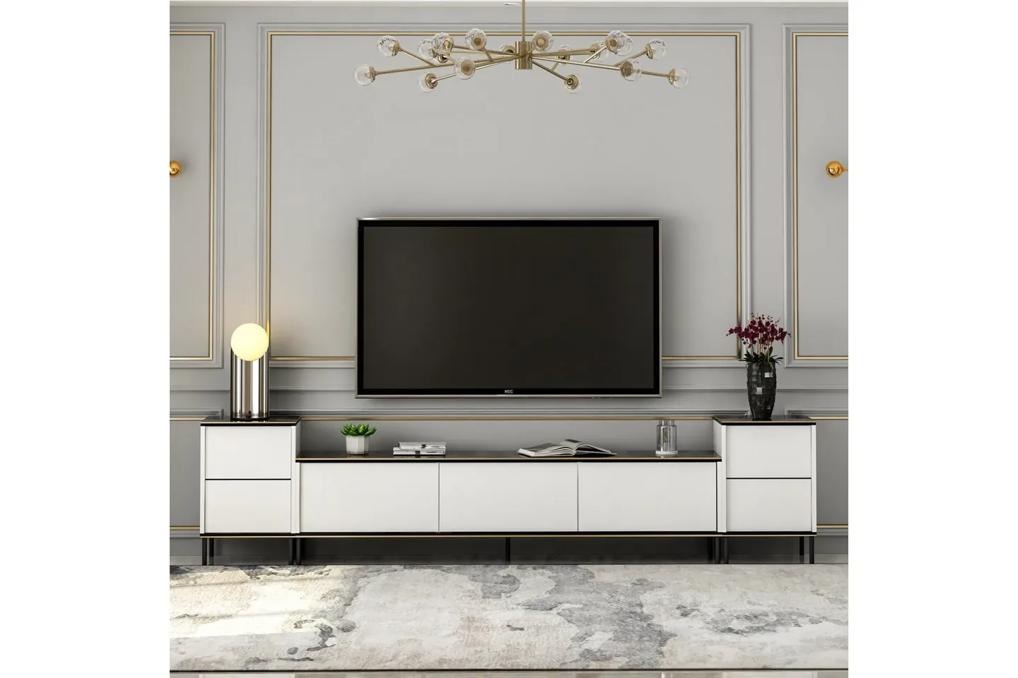 Imaj Tv-bänk 260 cm - Guld/Svart/Vit