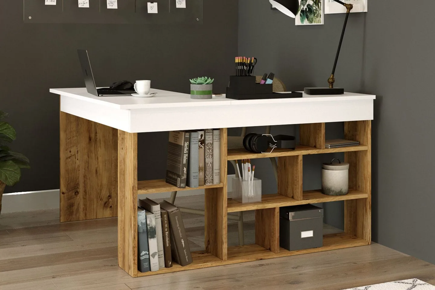 Dalran Skrivbord 129 cm - Natur/Vit