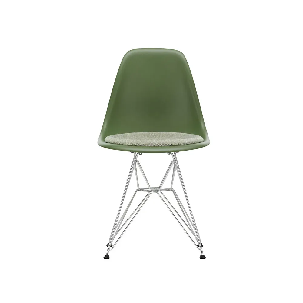 Vitra Eames plastic side chair DSR stol klädd sits Forest-Hopsak 87-Chrome