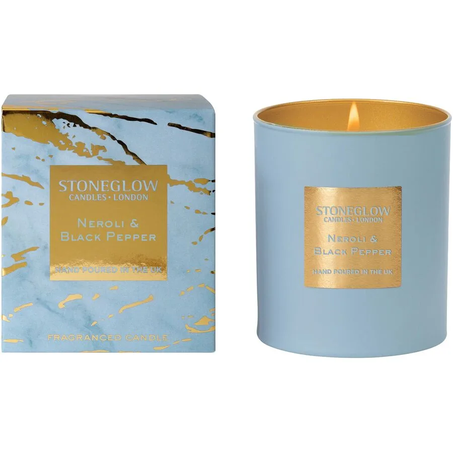 Stoneglow Duftkerze Luna hellblau H 8 D 9 cm 40 hr - Material: Glas/Wachs