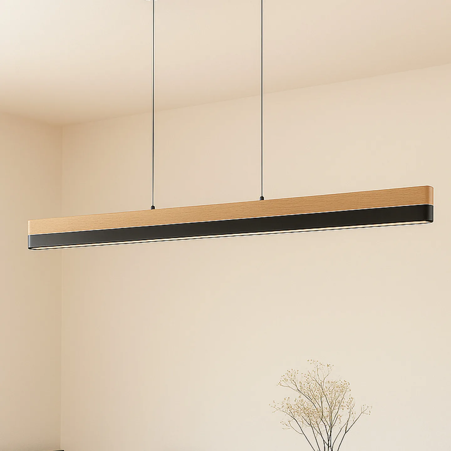 Holven LED-Pendelleuchte, Holz, CCT, Länge 113 cm - Lucande - Esszimmer - Modern - Balken