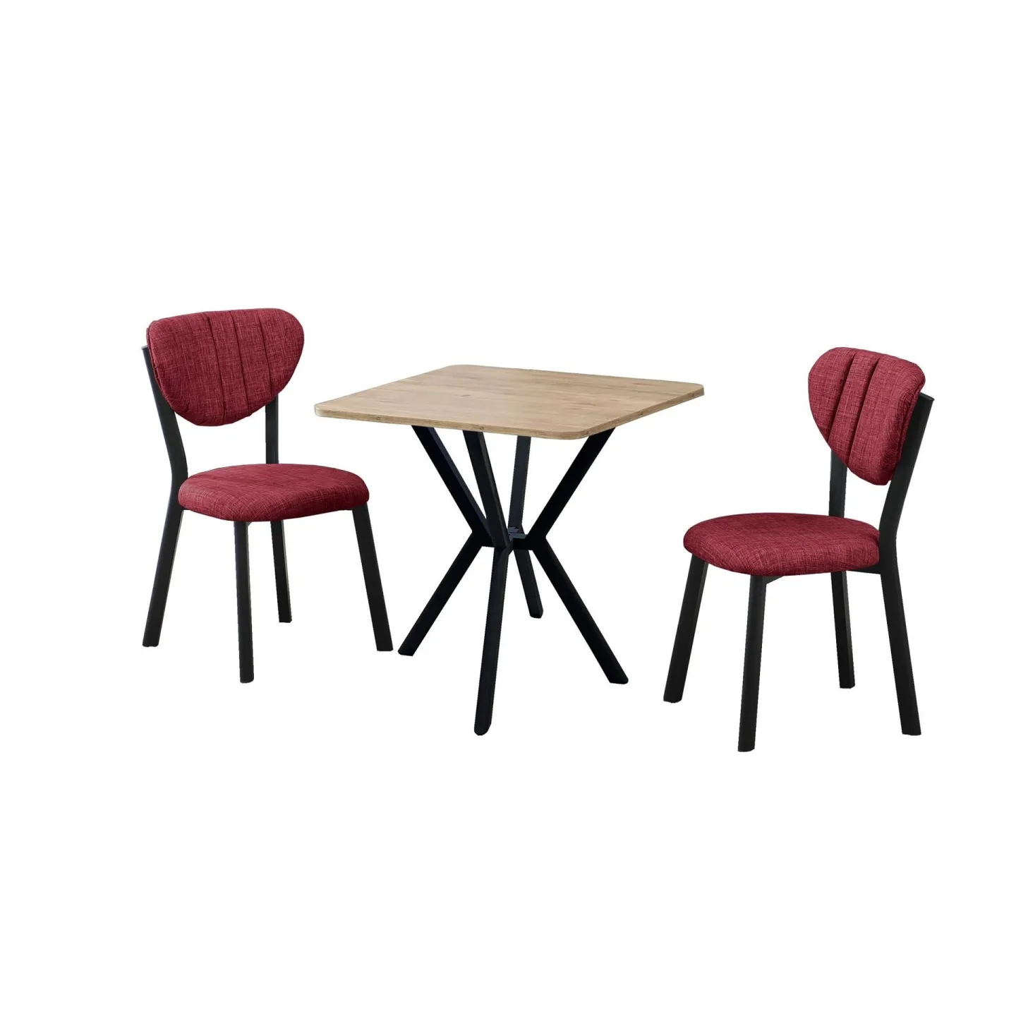 Krylor Matgrupp Bord 70 cm + 2 Stolar - Vinröd Valnöt