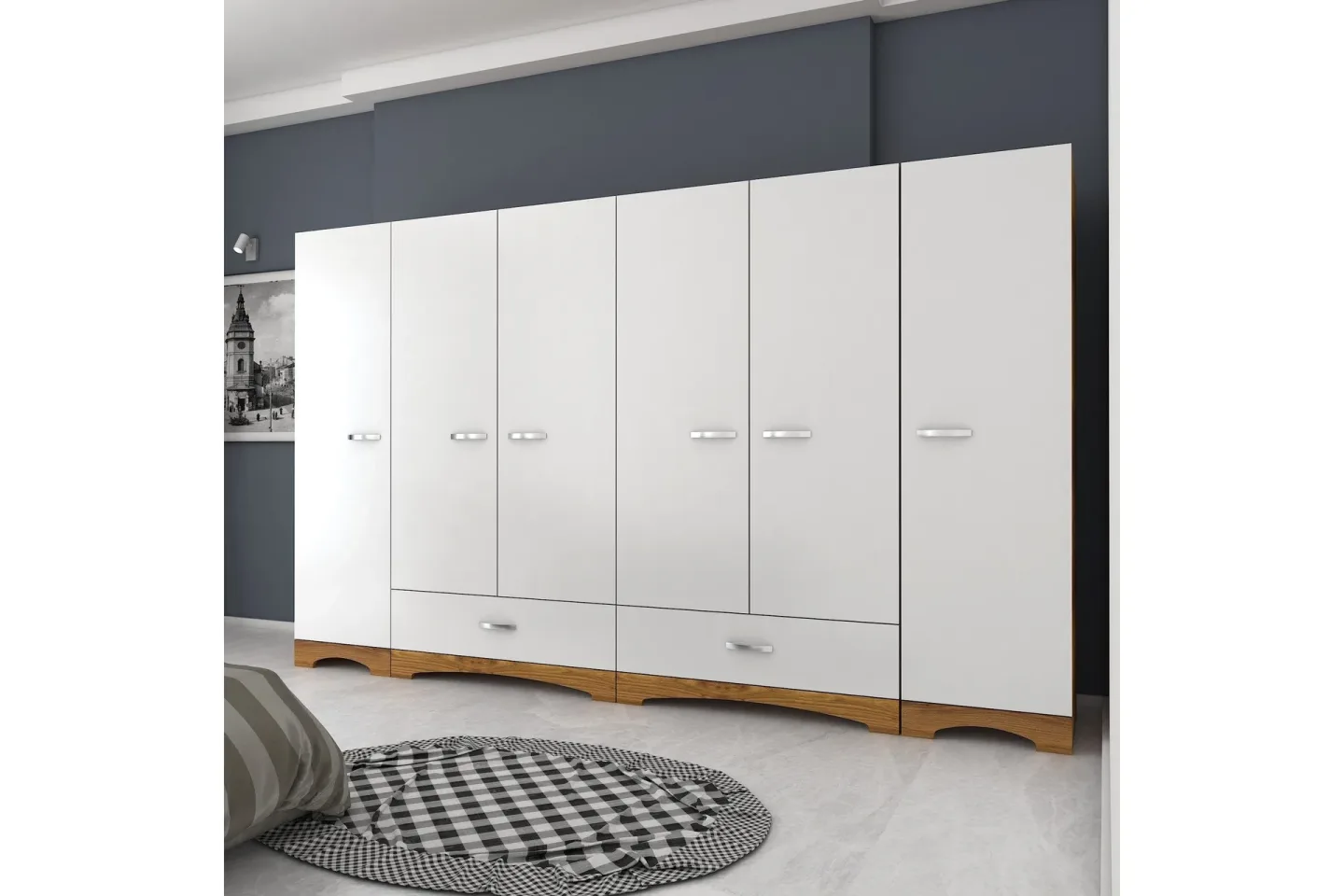 Jaitun Garderob 243x181 cm Vit/Brun - Hanah Home