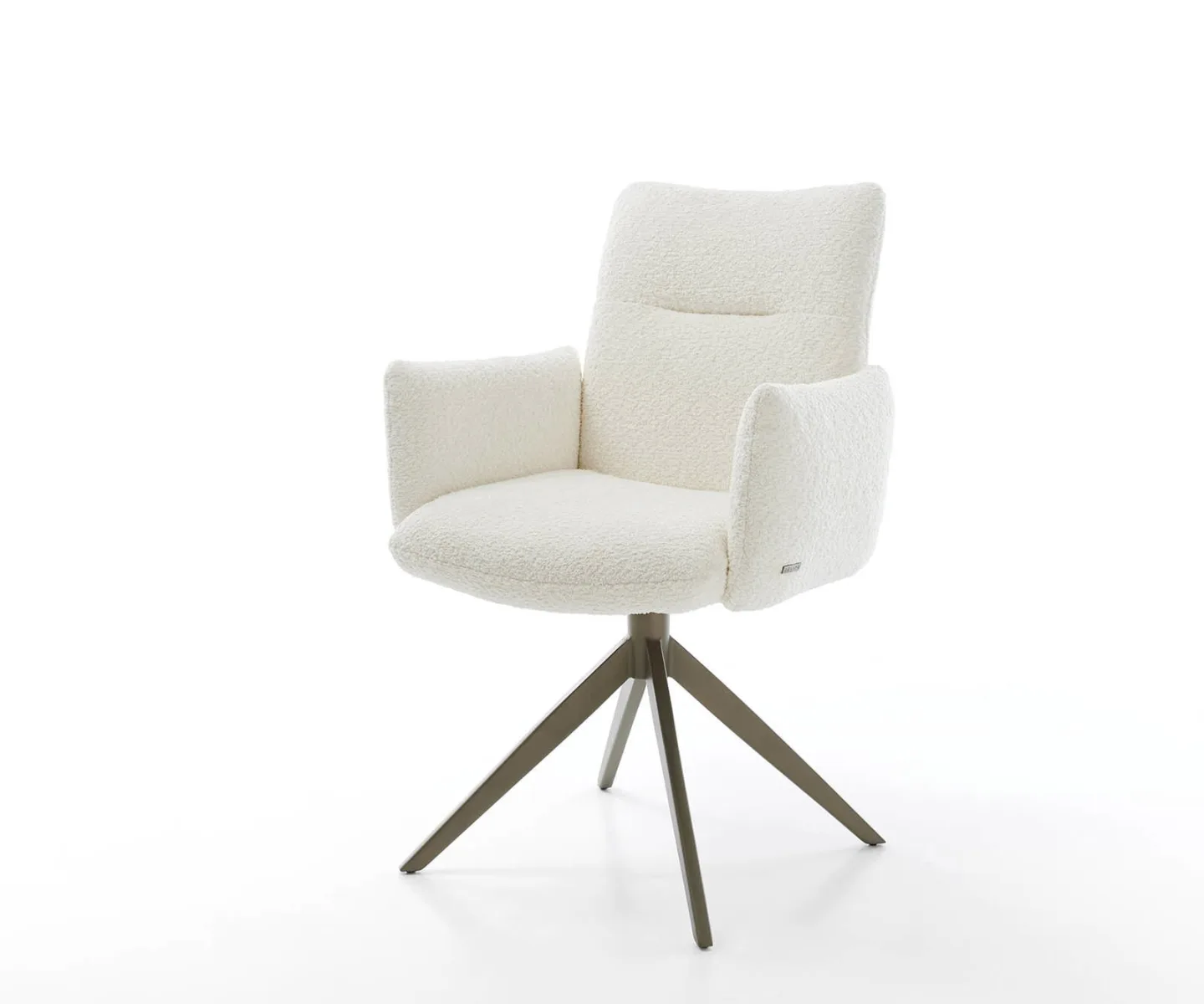 Drehstuhl Jova-Flex mit Armlehnen Bouclé Weiß Kreuzgestell breit Effektfinish Titan 360° drehbar Taschenfederkern