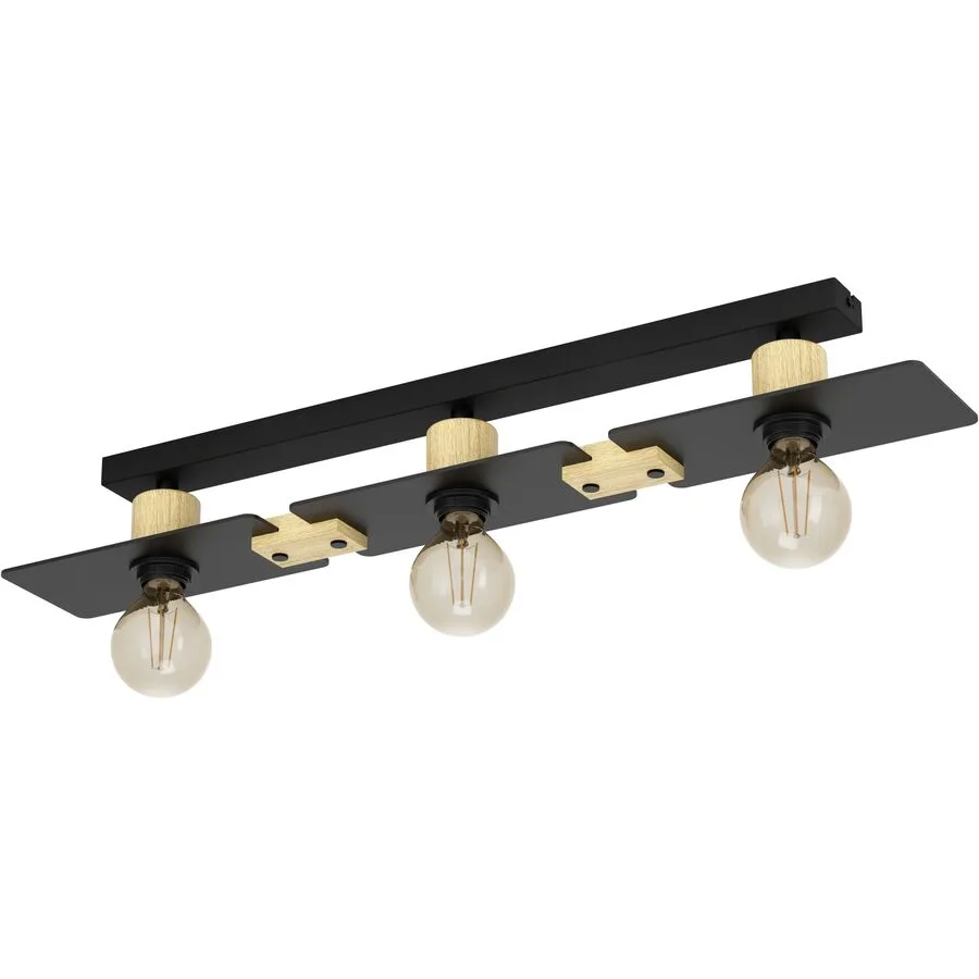 Eglo Deckenlampe Bramerton Braun/Schwarz Stahl/Holz 12 cm 10 cm - Material: Holz/Stahl