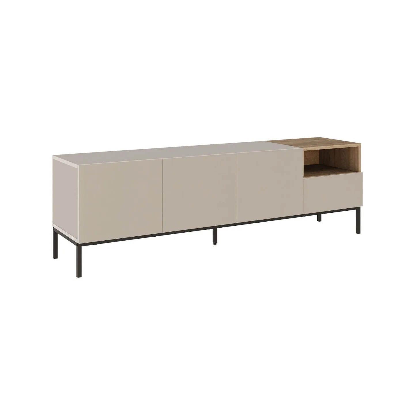 Morlen TV-bänk 180x55x41,8 cm - sandsten, naturlig ek och svart