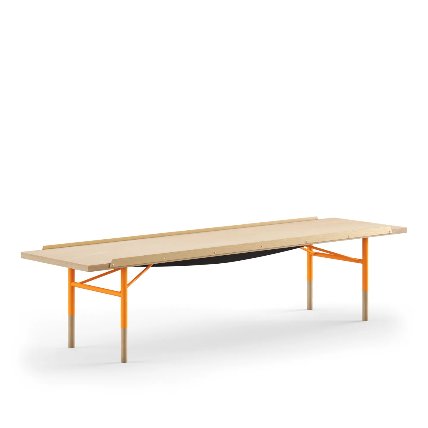 House of Finn Juhl - Table Bench bänk Small, With Brass Edges, Walnut/black linoleum, Orange Steel - TV-bänkar - Finn Juhl - Orange,Träfärgad,Svart - Metall/Trä/Plast