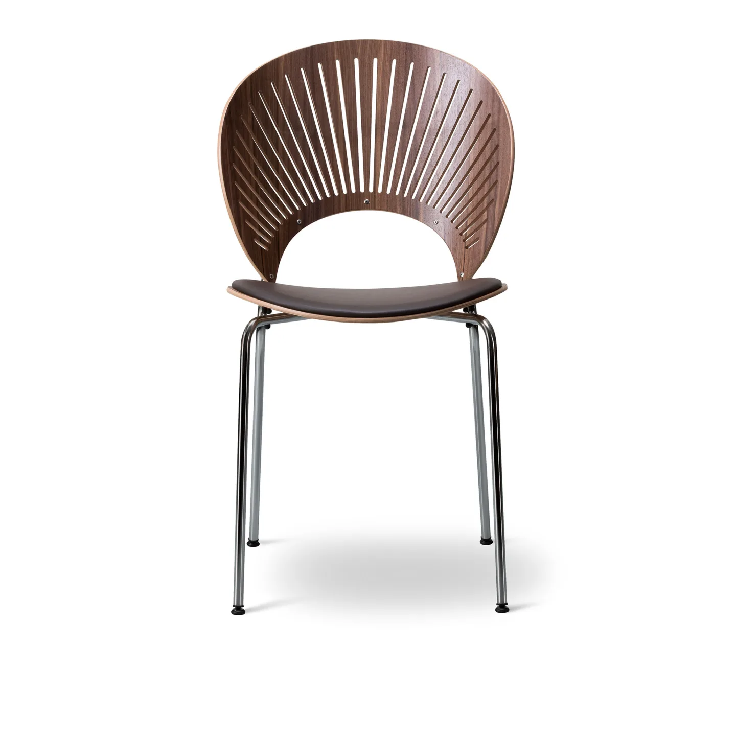 Fredericia Furniture - Trinidad Chair, Klädd sits, Chrome, Walnut lacquered, Fabric 2 391 Dark Brown - Matstolar - Nanna Ditzel - Silver,Brun - Metall/Trä/Textilmaterial