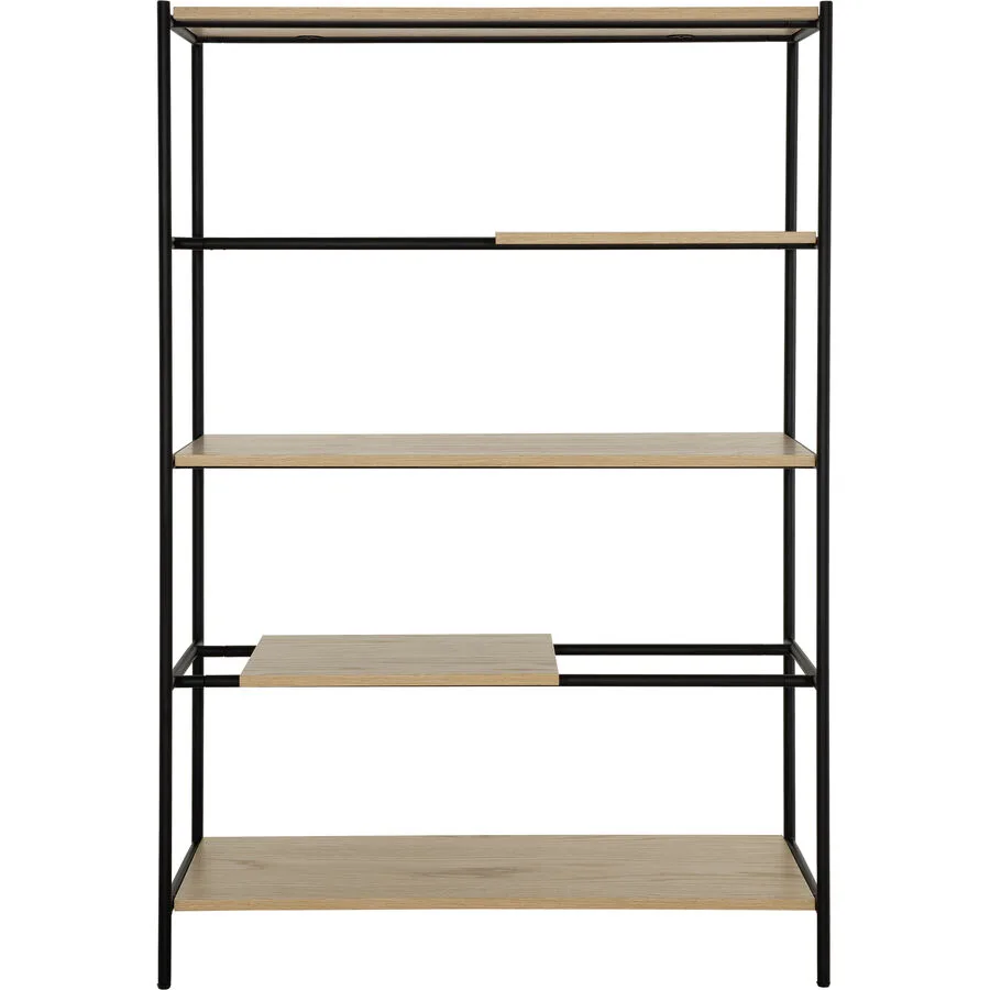 Regal Ellen schwarz, natur Stahl, MDF B 100 H 152 cm