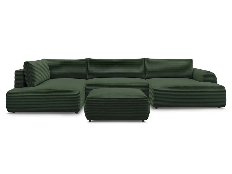 Panorama-Ecksofa mit Hocker BOBOCHIC LUCIEN Cord-Stoff grün