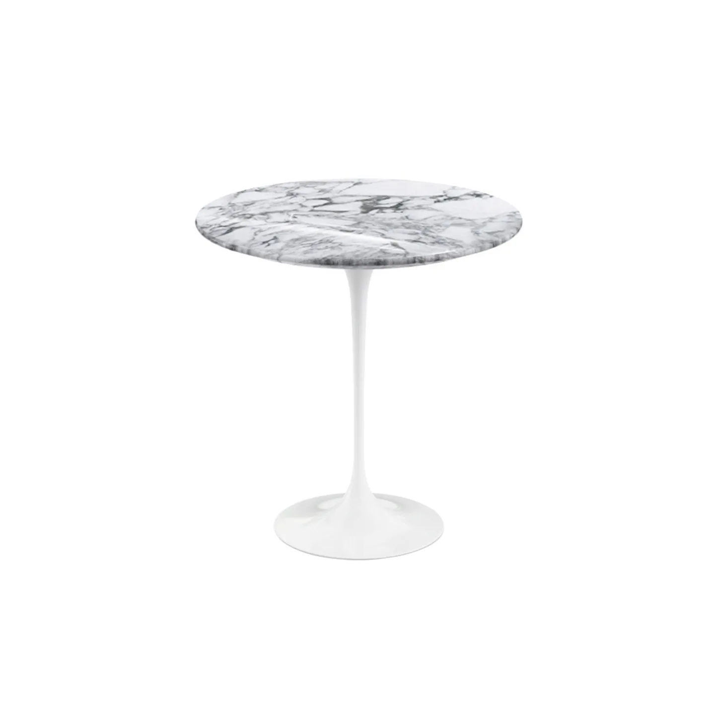 Knoll - Saarinen Round Table - Småbord, Vitt underrede, skiva i matt vit Arabescato marmor, Ø 51 - Sidobord - Eero Saarinen