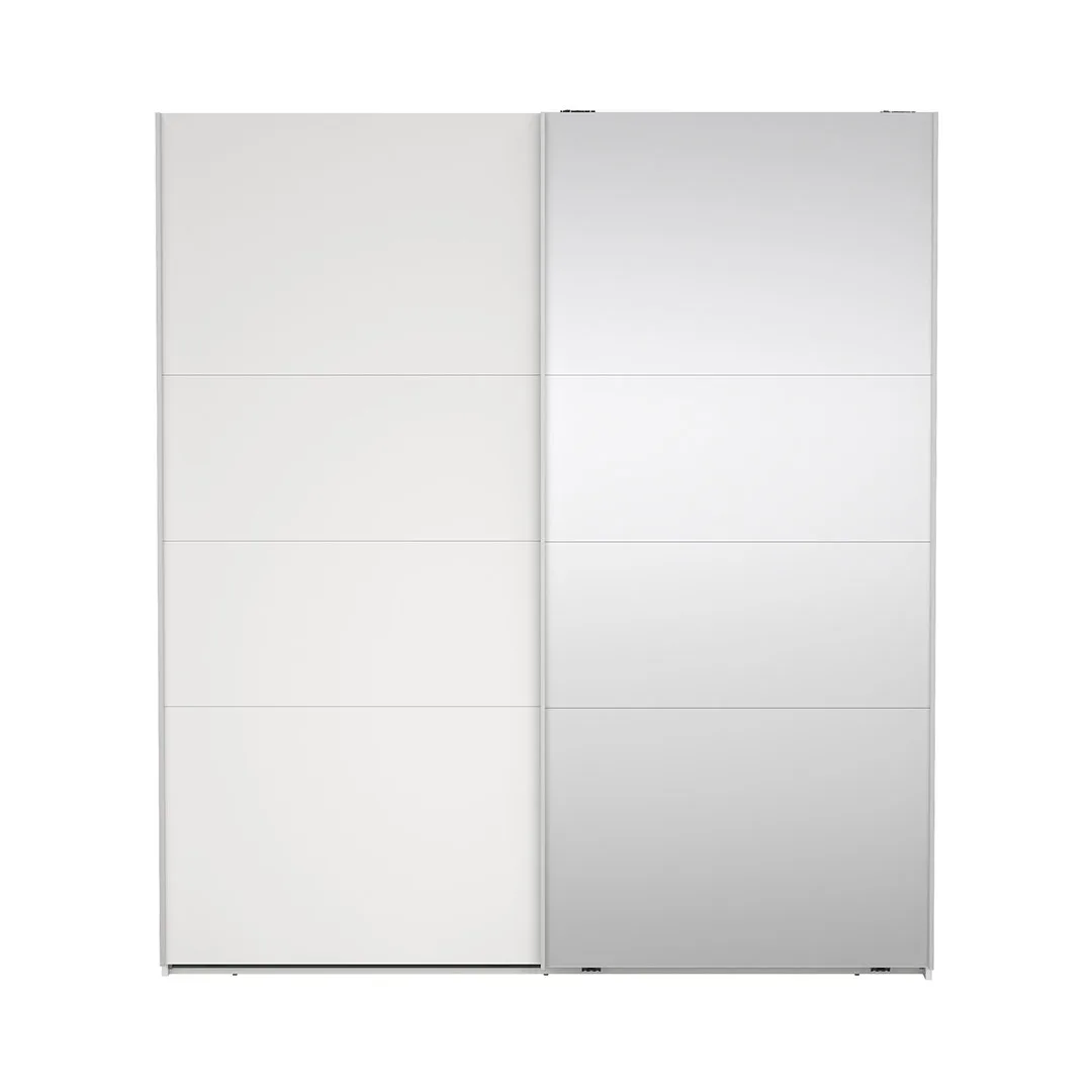 Catania Kleiderschrank 201x179x67cm, 1 Schiebetür, 1 Schiebetür mit Spiegel weiß.