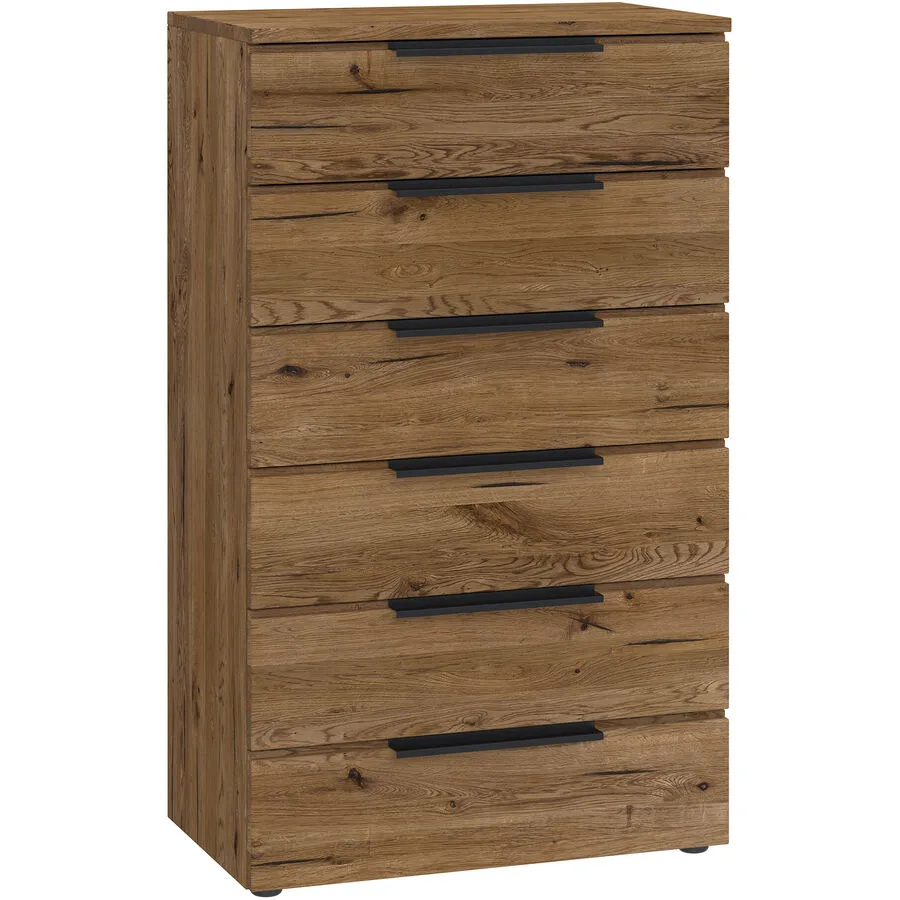 Kommode Holz Werk Natur, Schwarz Holz, Metall Massivholz B 70 H 119 cm