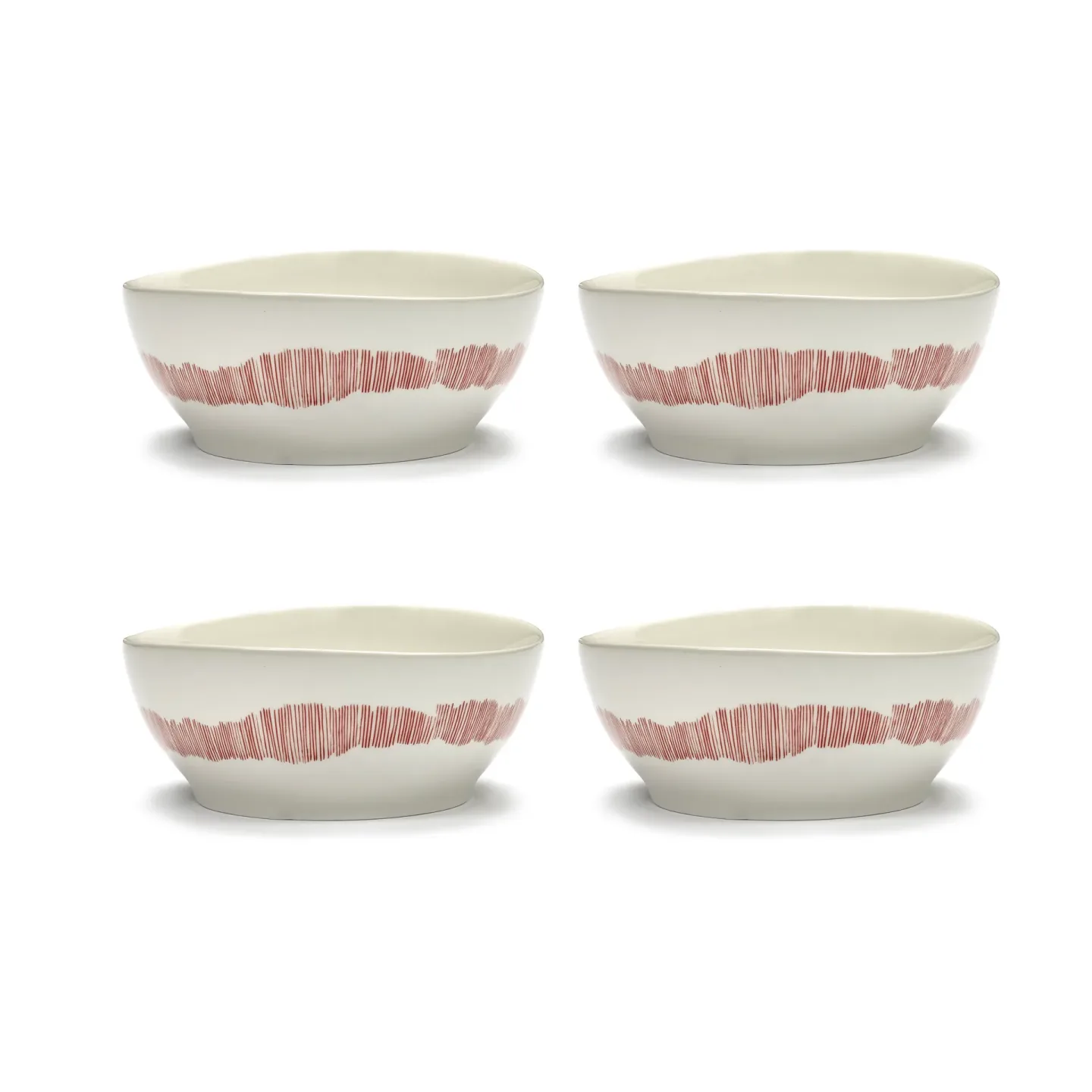 Serax Ottolenghi Feast Schale L Ø17 cm 4er Pack White stripes-red