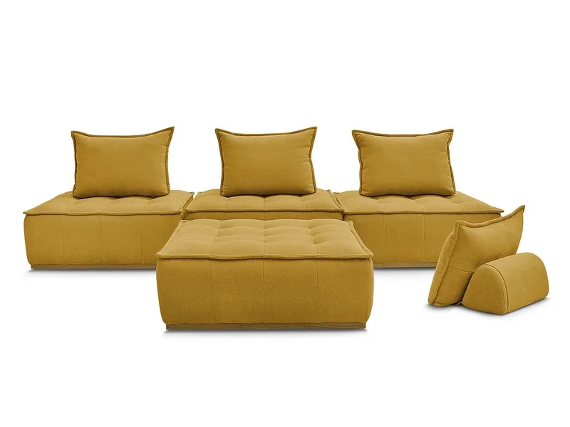 3er Sofa mit Hocker BOBOCHIC ELISA Stoff mit Textur gelb