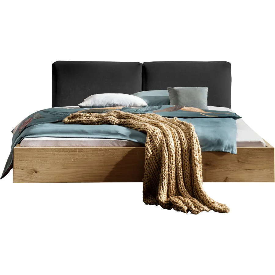 Bett Venya Natur, Anthrazit Eiche, Stoff Massivholz 180 x 200 cm