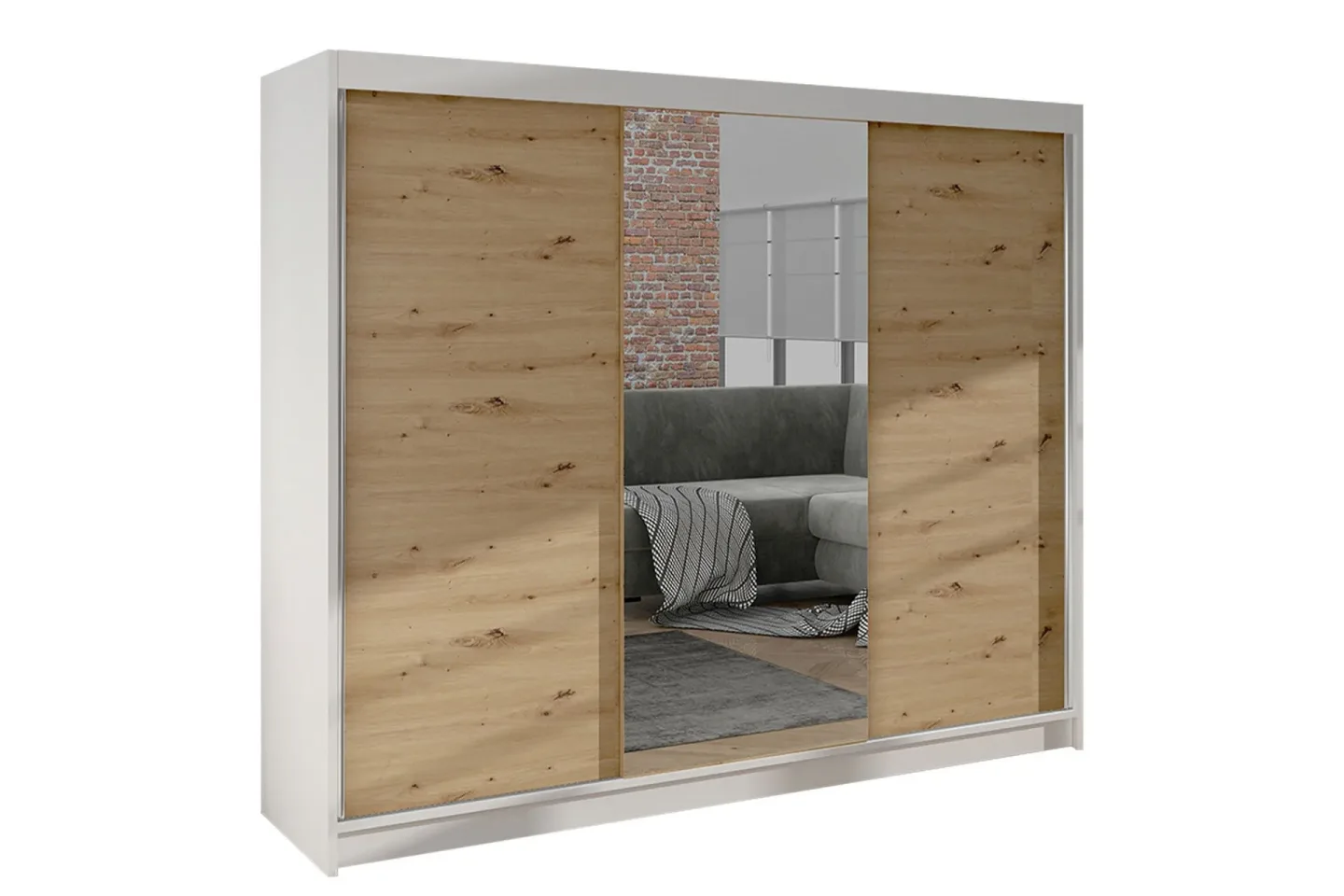 Cyria Garderob med Spegel 200x215 cm - Brun/Vit