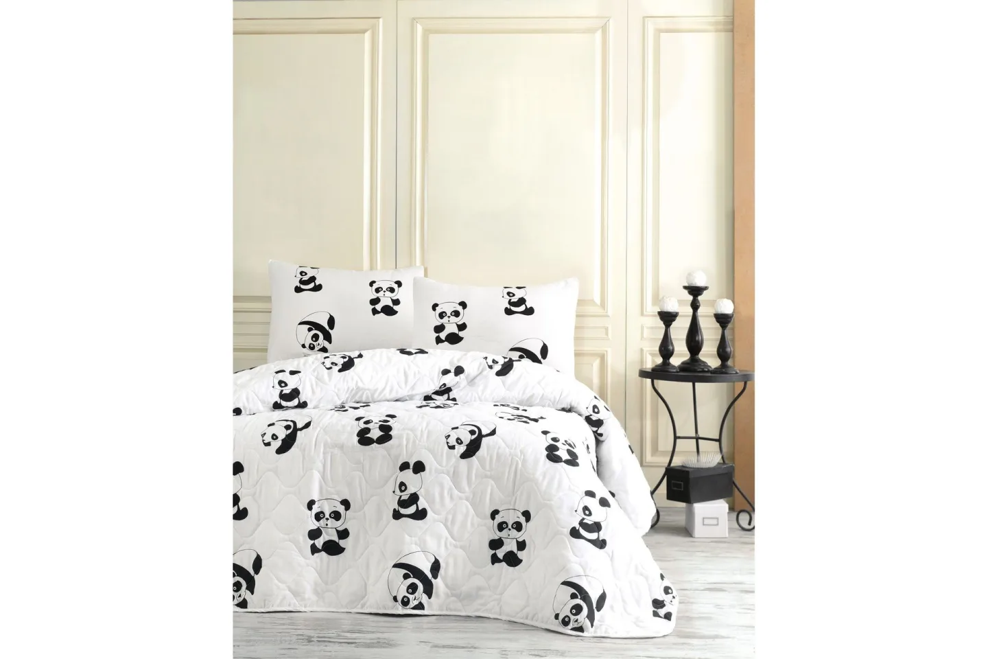 EnLora Home Överkast Dubbelt 200x220+2 Kuddfodral Quiltat - Svart/Vit