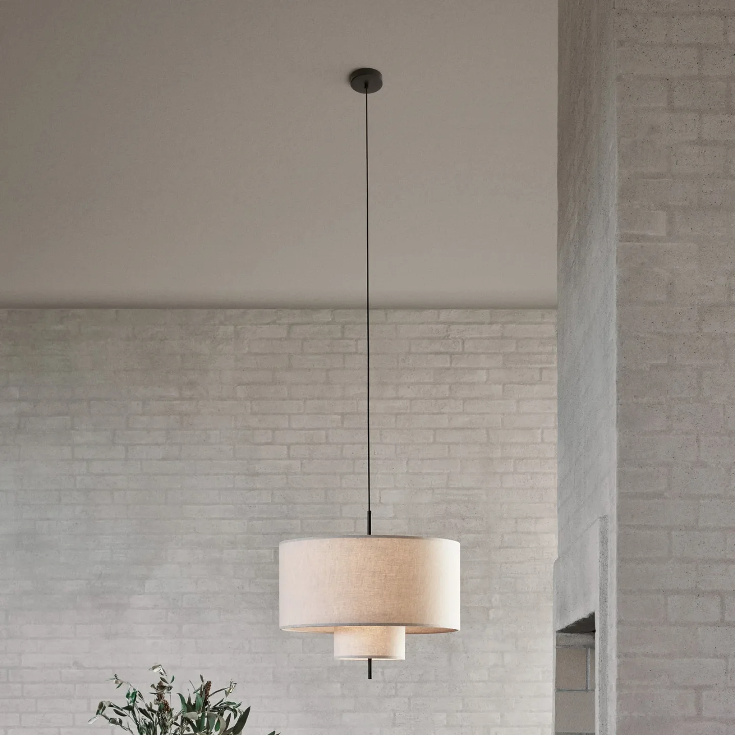 Margin Pendel Beige Canvas Ø50 - New Works - Stue - Design - Stoff / Tekstil - Med en lyskilde