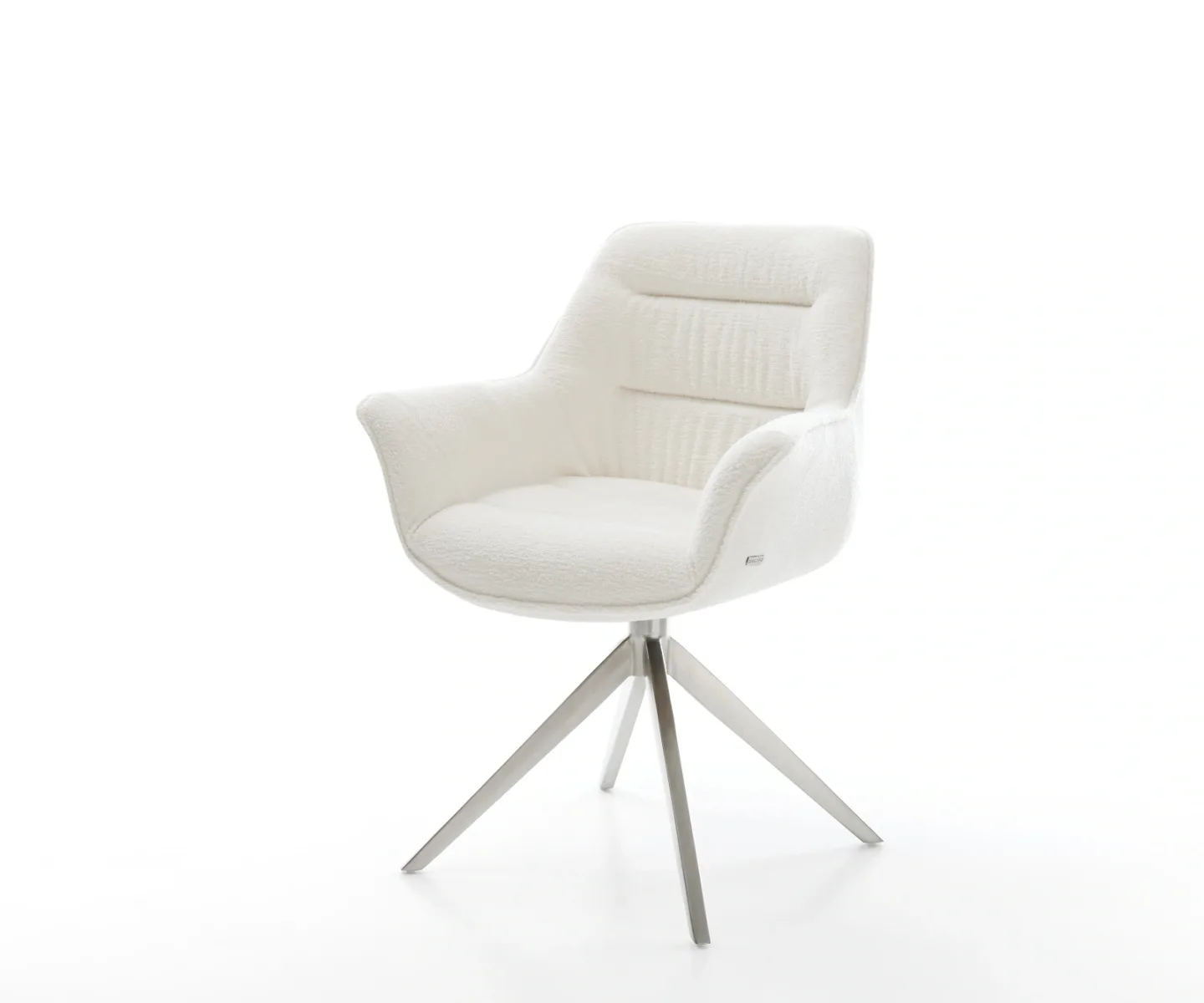 Drehstuhl Kaira-Flex Bouclé Soft Beige Kreuzgestell breit Edelstahl 360° drehbar Wippfunktion
