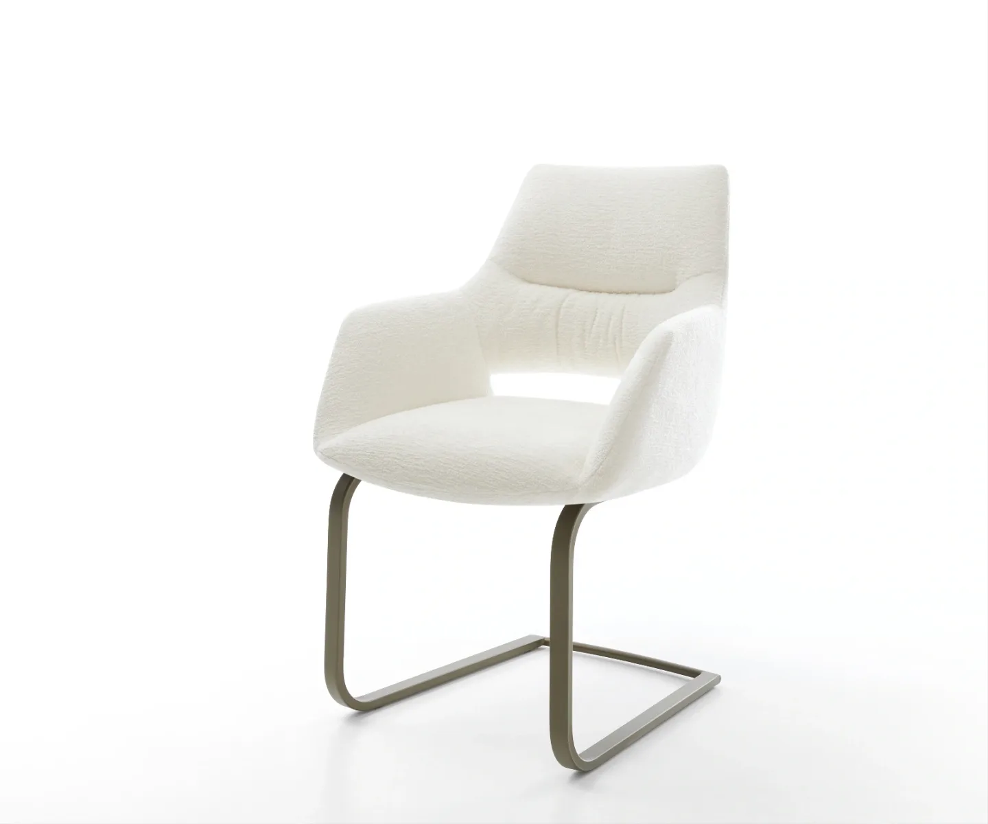 Freischwinger Yago-Flex mit Armlehnen Bouclé Soft Beige Freischwinger flach Effektfinish Titan Taschenfederkern