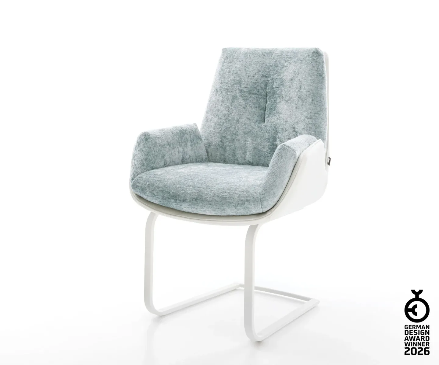 Freischwinger Clea-Flex Materialmix Echtleder Weiß-Pastellblau Freischwinger flach Weiß