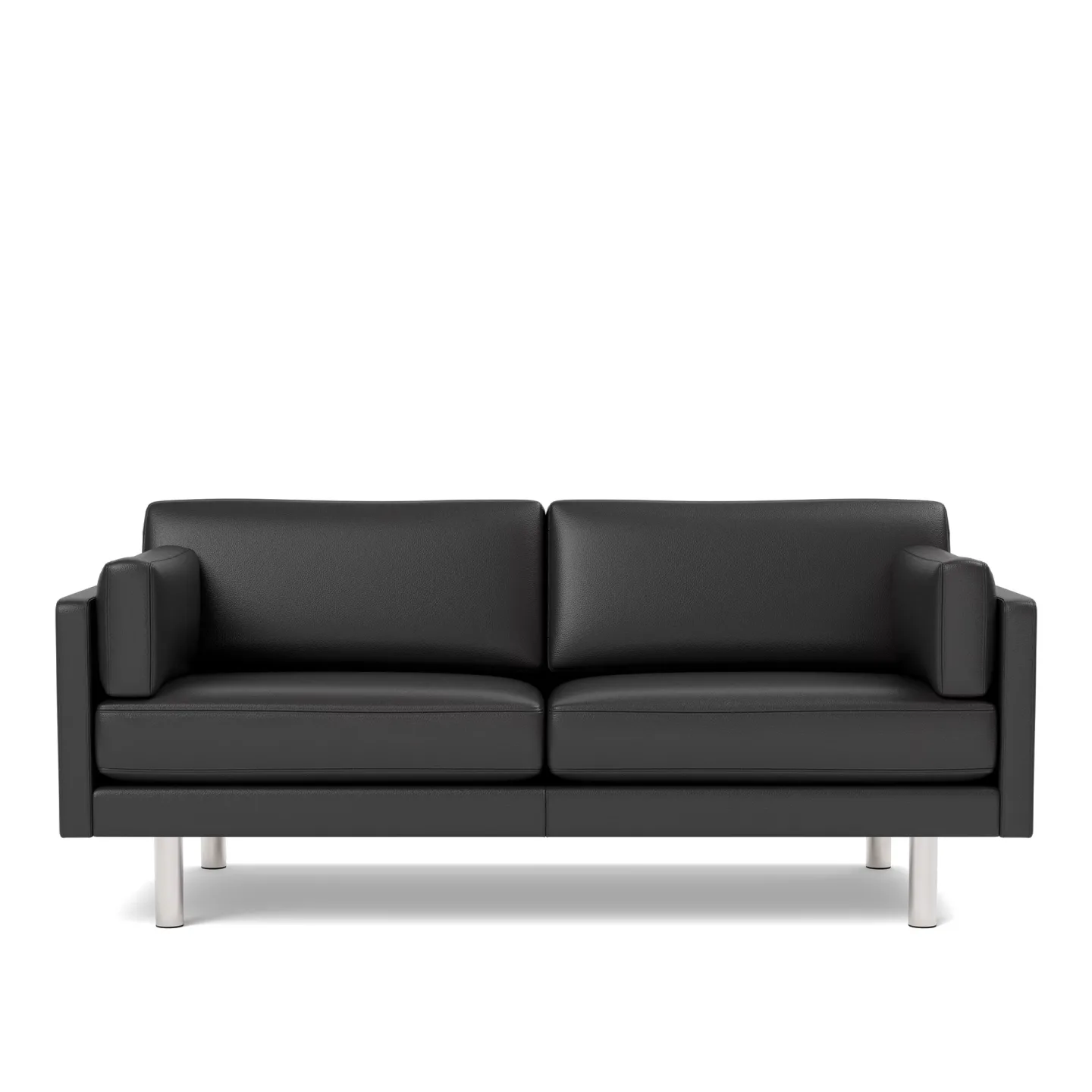 Fredericia Furniture - EJ220 Sofa - 2,5 seater - 185 cm - Leather Omni 301 - Black - Down wrap - without buttons - Brushed chrome - round legs - Soffor - Erik Jørgensen