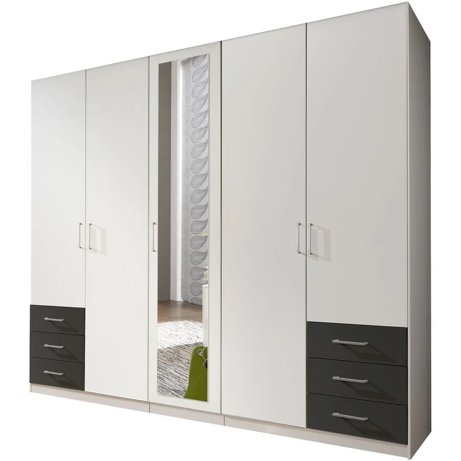 Kleiderschrank Foley Weiss/graphit Holzwerkstoff B 225 cm