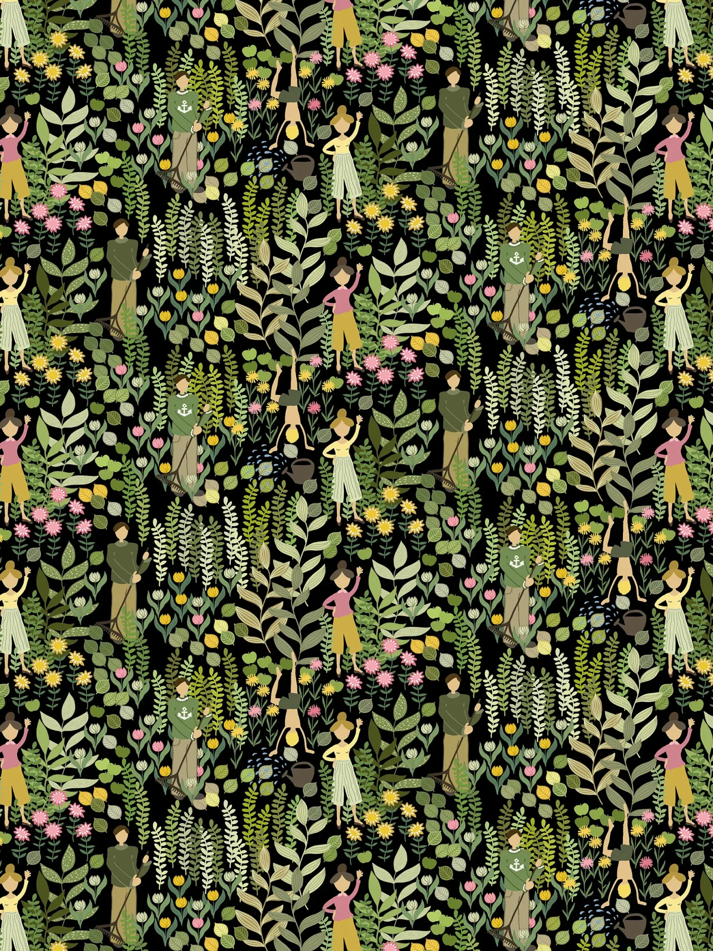 Arvidssons Textil Trädgård Stoff Schwarz-grün