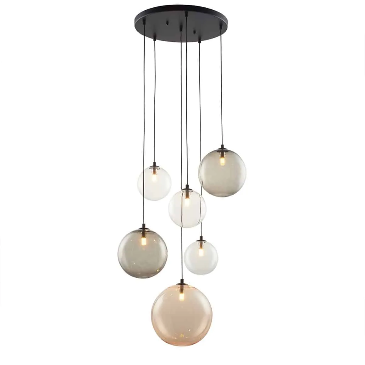 Grappo Taklampa 6 glober Klar, Grå, Guld