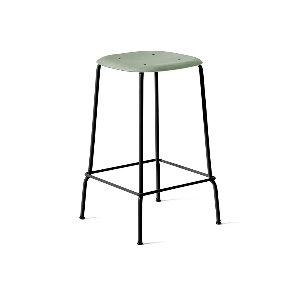 HAY Soft Edge 30 Low barpall Dusty green, svart stålstativ