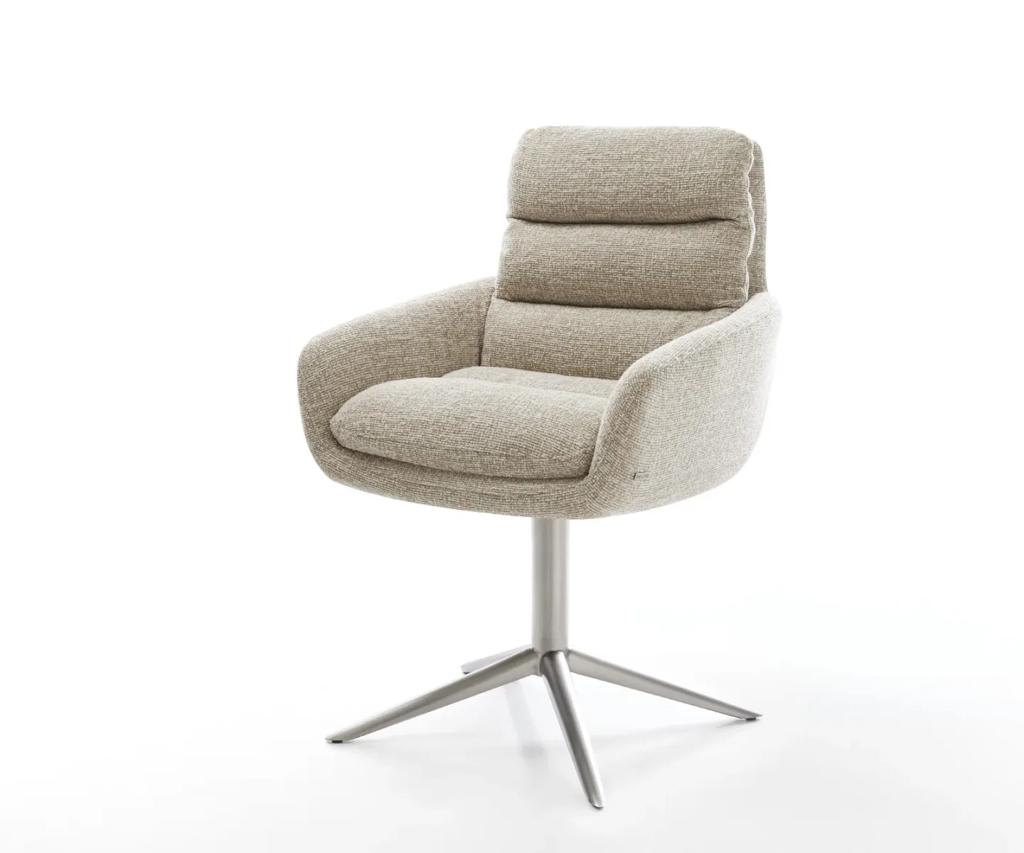 Drehstuhl Abelia-Flex mit Armlehnen Webstoff Soft Beige Fußkreuz Edelstahl 360° drehbar Wippfunktion