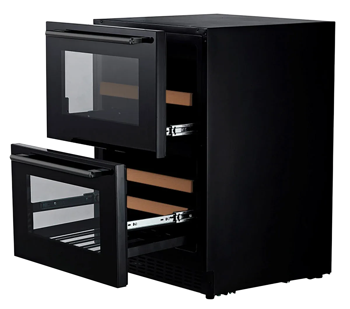 Einbau-Weinkühlschrank 60 cm - mQuvée WineCave 60DD Fullglass Black, schwarz, 2 Schubladen, 42 Flaschen