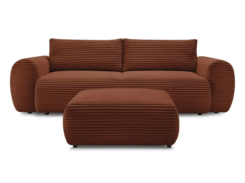 3er Sofa mit Hocker BOBOCHIC LUCIEN Cord-Stoff orange