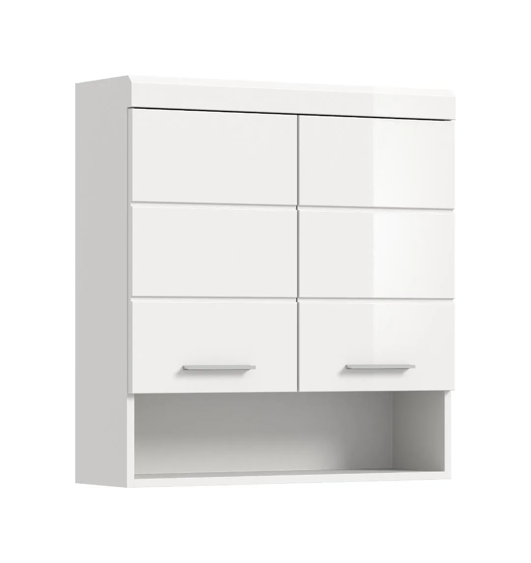 Scout Badschrank Wandhängend 2 Türen, 3 Spiegeltüren, 1 Regal Weiß hochglanz, weiß.