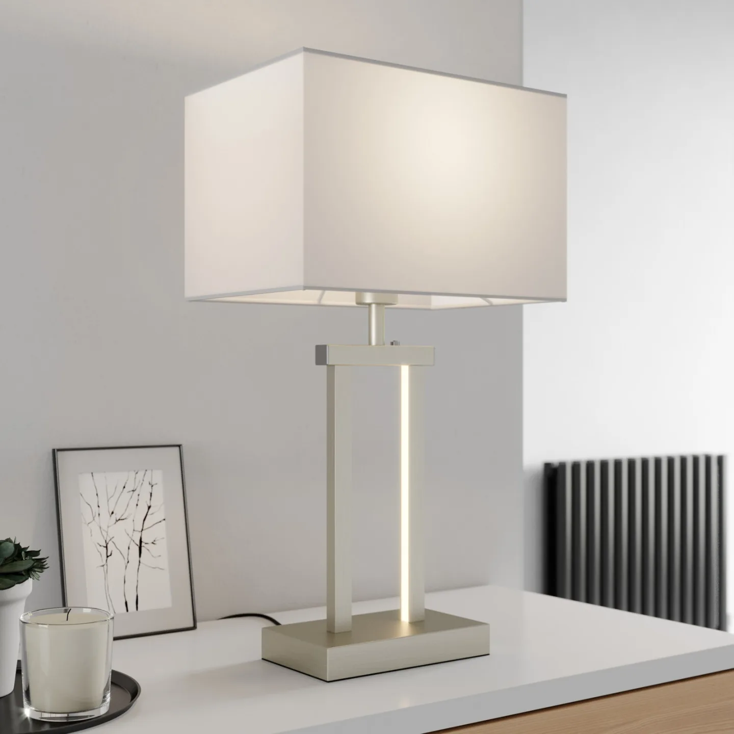 Sigurd Bordlampe White/Nickel - Lindby - Stue - Moderne - Stof / tekstil - Med skærm