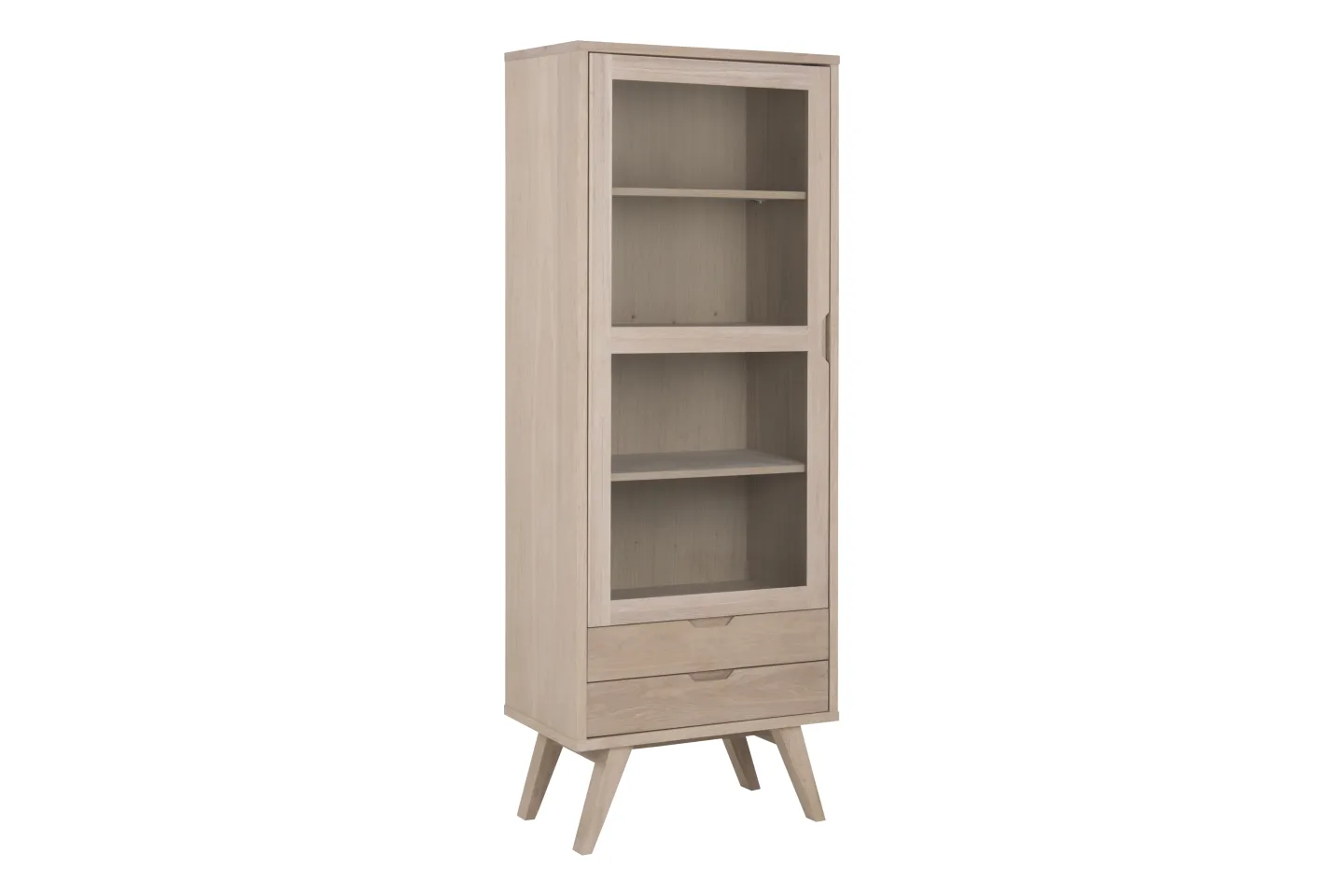 Align Vitrinenschrank Höhe 190 cm, 1 Glastür, 2 Schubladen, Eiche.