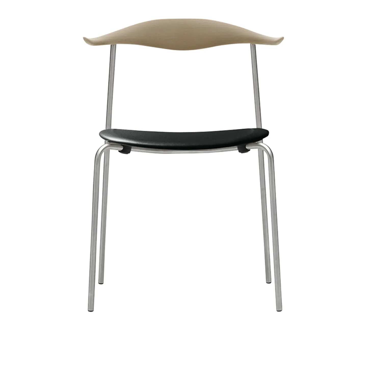 Carl Hansen - CH88P - Klädd sits, Tvålad Ek, Lädergrupp A Loke - 7150, Ben i Rostfritt stål - Matstolar - Hans J. Wegner - Svart - Metall/Trä