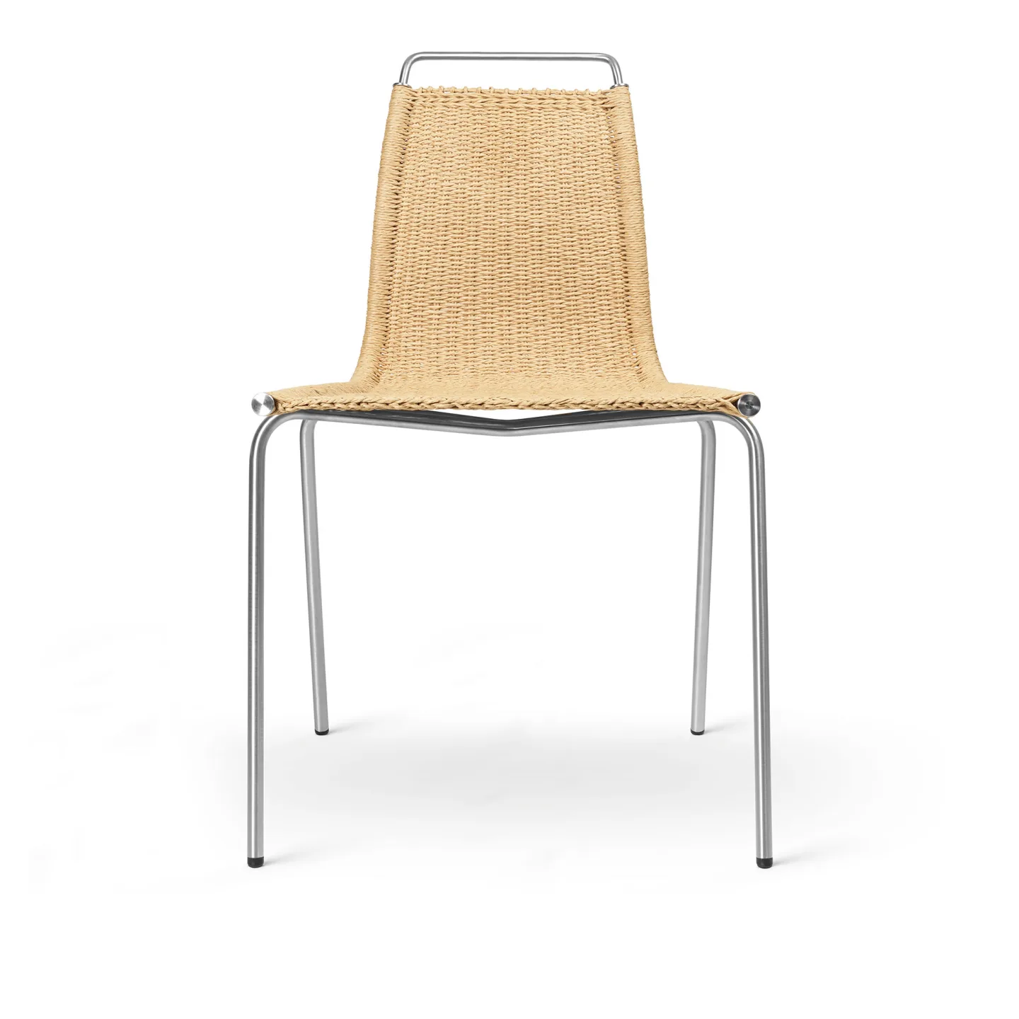 Carl Hansen - PK1 stol Stainless steel Natural paper cord 2,5 mm Hard glid - Matstolar - Poul Kjærholm - Silver - Metall