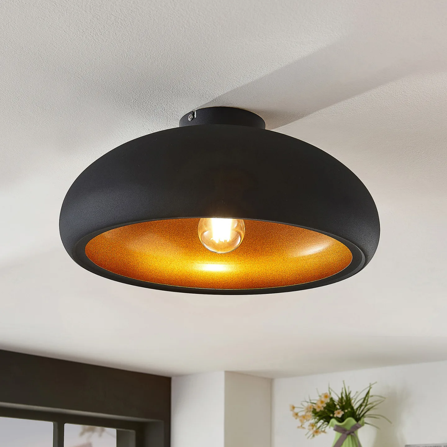 Gerwina Taklampe Black/Gold - Lindby - Stue - Moderne - Metall - Rund