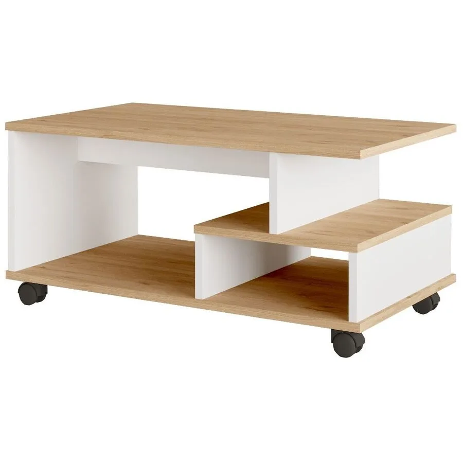 Salontisch Georis Eiche, Weiß 100% Melaminbeschichtete Kiefer B 90 T 51 cm