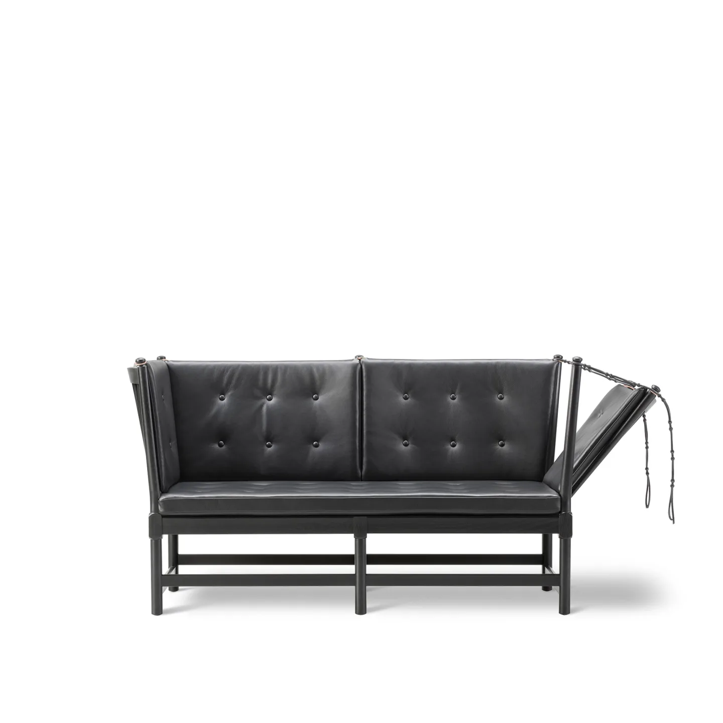 Fredericia Furniture - The Spoke-Back Sofa 2 Seater, Svartlackerad ek, Läder 1, Omni 301 Black - Soffor - Børge Mogensen - Svart