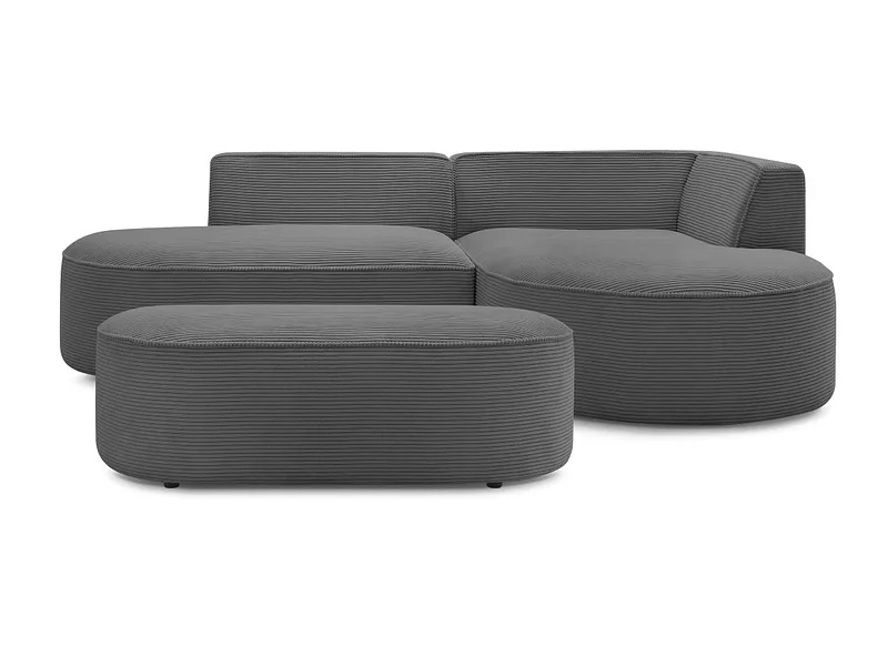 Ecksofa mit Hocker BOBOCHIC ROUSSEAU Cord-Stoff dunkelgrau