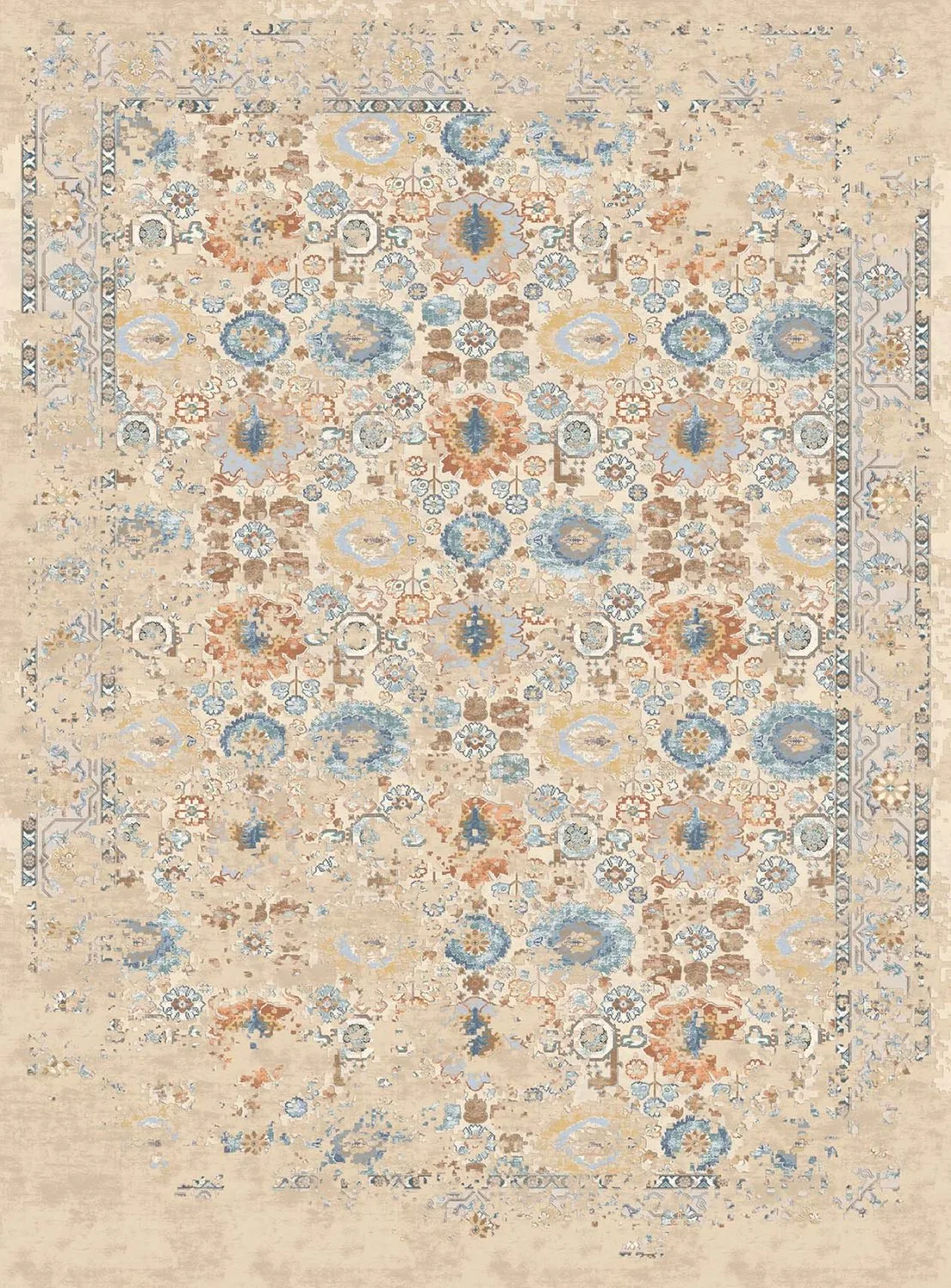 Wilton-teppe - Oakley (beige/blå) (Størrelse: 160 x 230 cm)