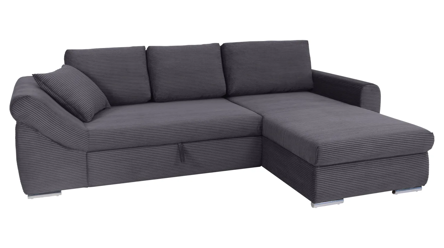 Ecksofa Schlaffunktion Bettkasten anthrazit Cord - RAMONA